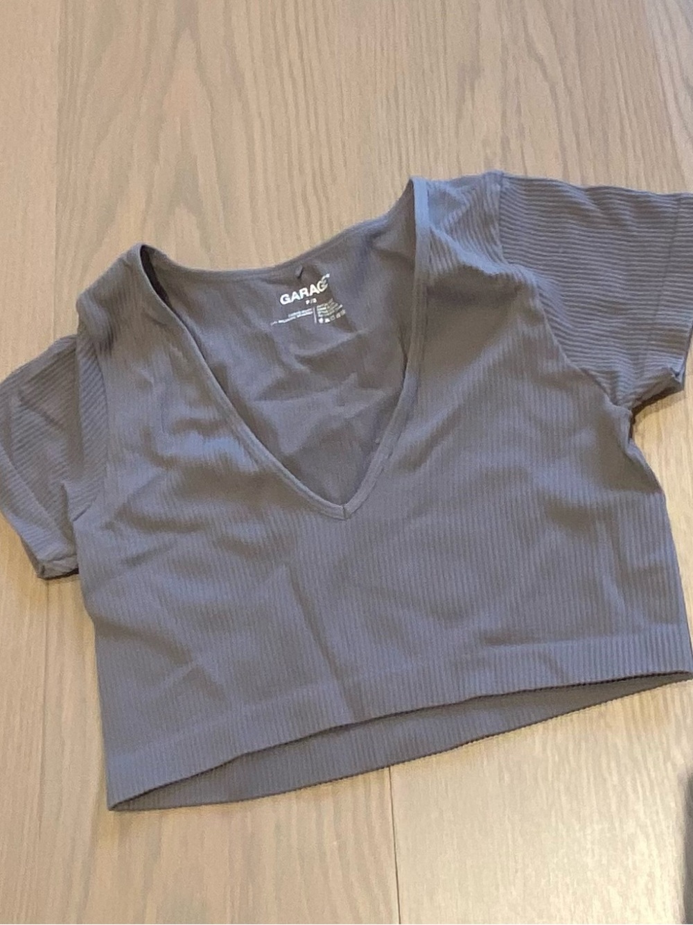 Garage Ribbed V-Neck Crop Top in Gray